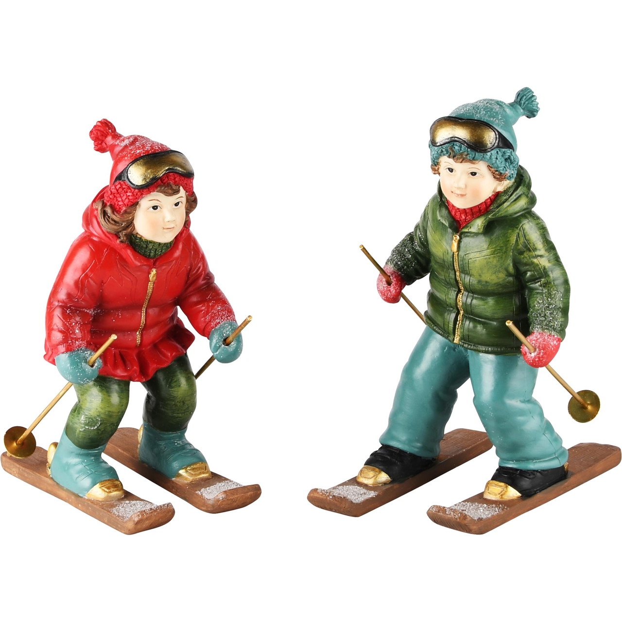 Dekoratief | Winterkindje op ski's, resina, 15x11x18cm, set van 2 stuks | A235879