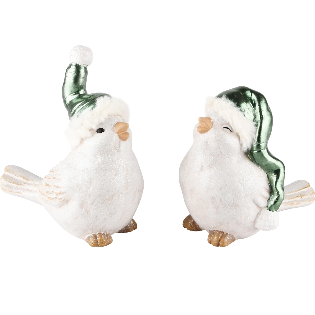 Dekoratief | Vogeltje m/kerstmuts, wit/groen, TC, 14x8x16cm, set van 2 stuks | A235904