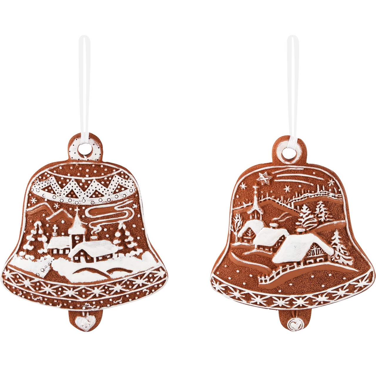 Dekoratief | Hanger bel peperkoek, bruin/wit, resina, 9x1x10cm, set van 2 stuks | A235951