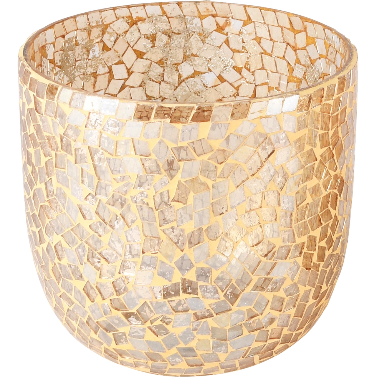 Dekoratief | Theelichthouder 'Gold Mosaic', glas, 12x12x12cm | A238018