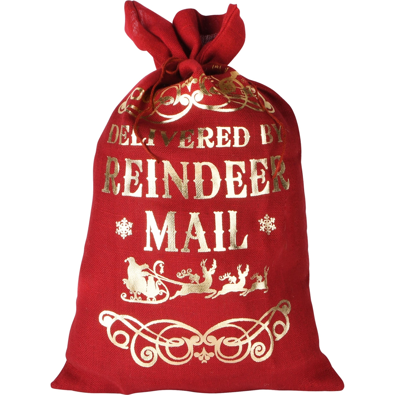 Dekoratief | Jutezak 'Reindeer Mail', rood/goud, 50x80cm | A238093