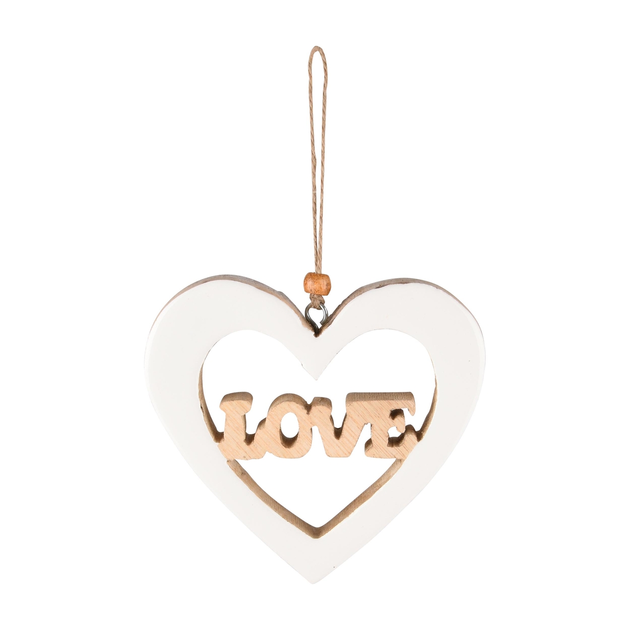 Dekoratief | Hanger hart 'Love', wit/naturel, hout, 12x11x2cm | A238100