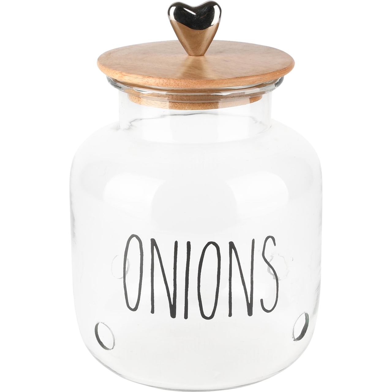 Dekoratief | Bewaarpot 'Onions', transparant, glas/hout, 16x16x25cm | A238210