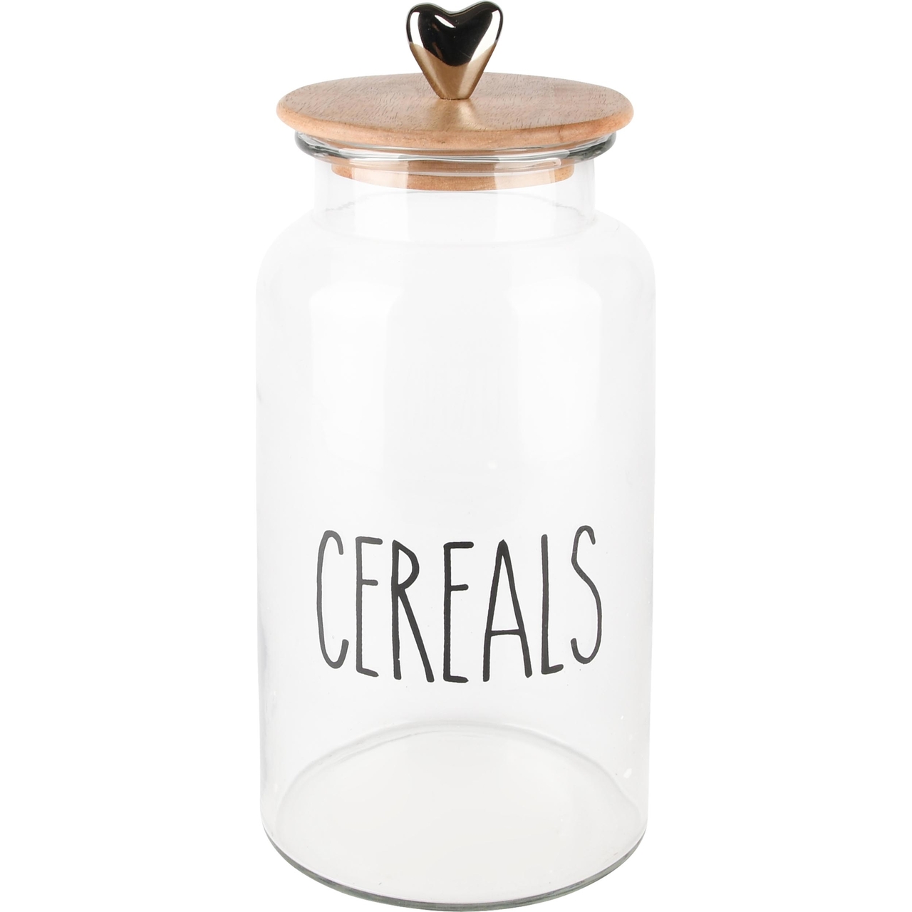 Dekoratief | Bewaarpot 'Cereals', transparant, glas/hout, 14x14x32cm | A238213