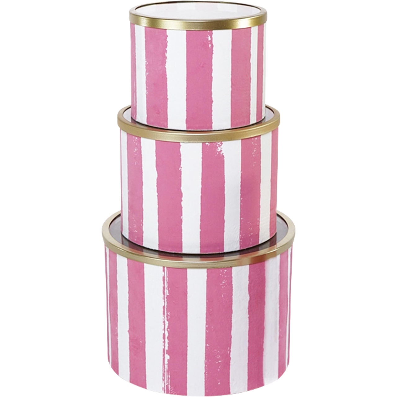 Dekoratief | Set 3 tondozen 'Pink Stripes', roze/wit, karton/glas, 20x20x15cm | A239072