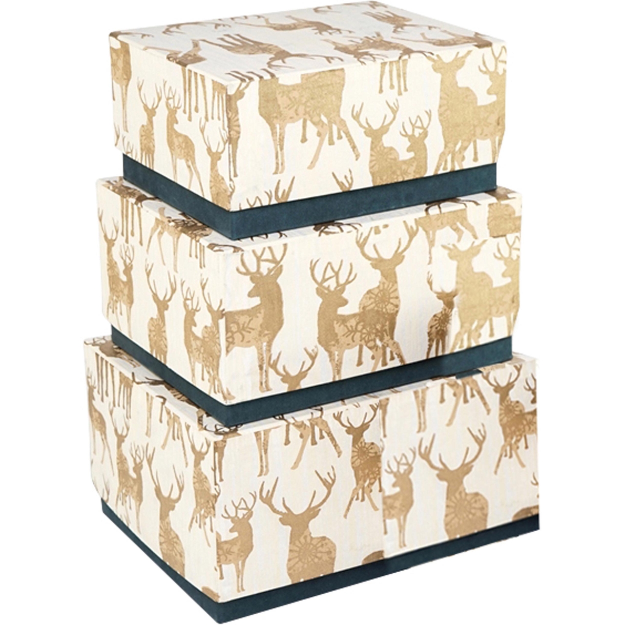 Dekoratief | Set 3 dozen RH 'Golden Deer', goud/wit, karton, 23x18x11cm | A239075