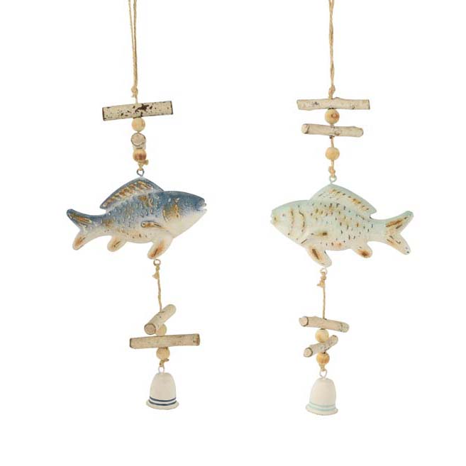 Dekoratief | Hanger vis hout, blauw, 36x12x3cm, set van 2 stuks | A180637