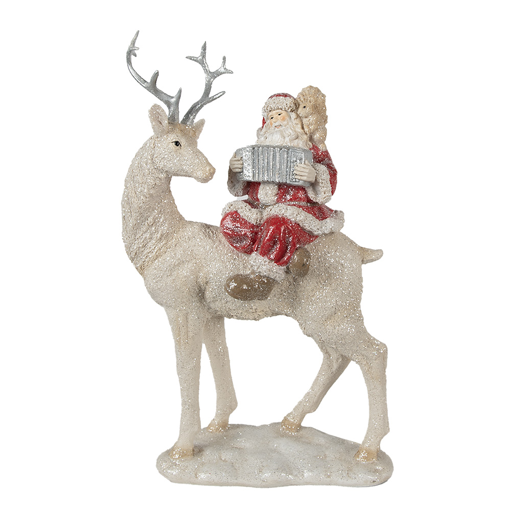 Clayre & Eef | Kerstdecoratie Beeld Kerstman Rood Wit 20x9x31 cm | 6PR3955