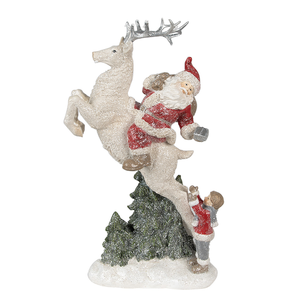 Clayre & Eef | Kerstdecoratie Beeld Kerstman Rood Wit 19x10x33 cm | 6PR3956