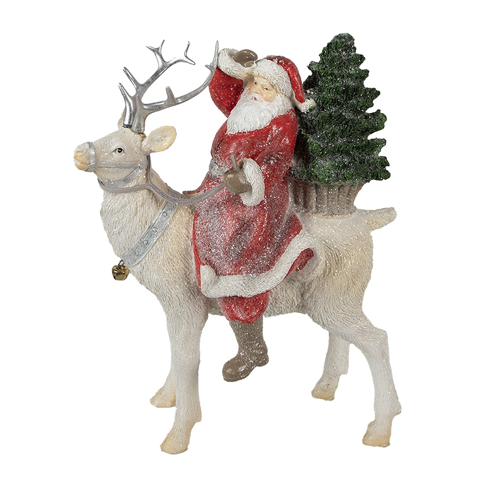 Clayre & Eef | Kerstdecoratie Beeld Kerstman Rood Wit 20x11x26 cm | 6PR3957