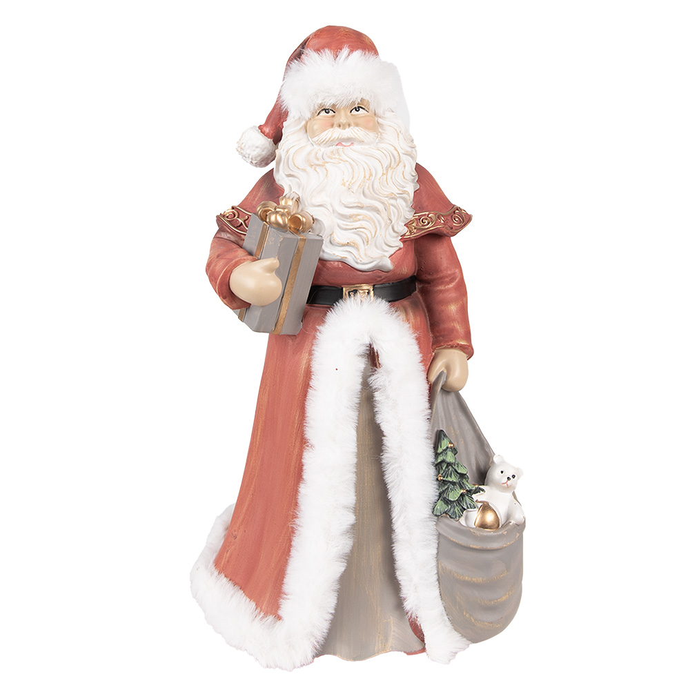 Clayre & Eef | Kerstdecoratie Beeld Kerstman Rood, Wit 16x16x31 cm | 6PR4938