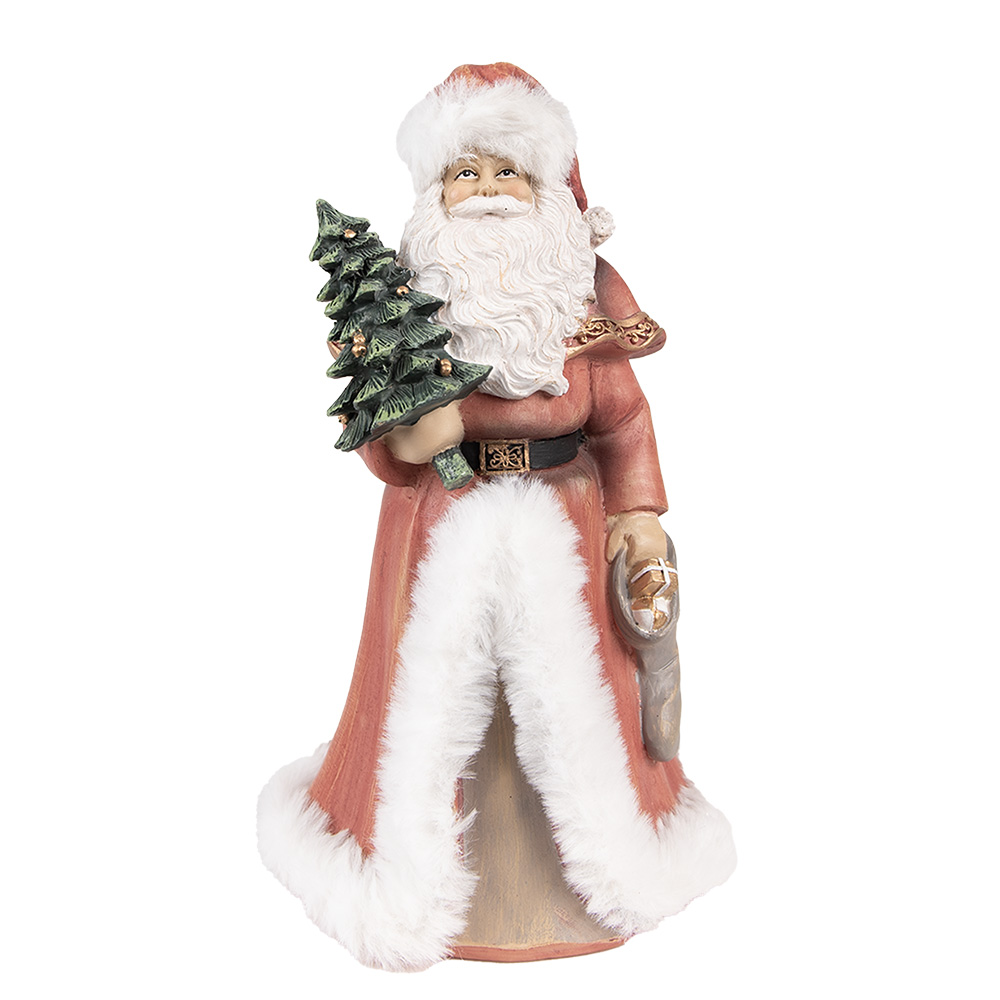 Clayre & Eef | Kerstdecoratie Beeld Kerstman Rood, Wit 14x12x23 cm | 6PR4939