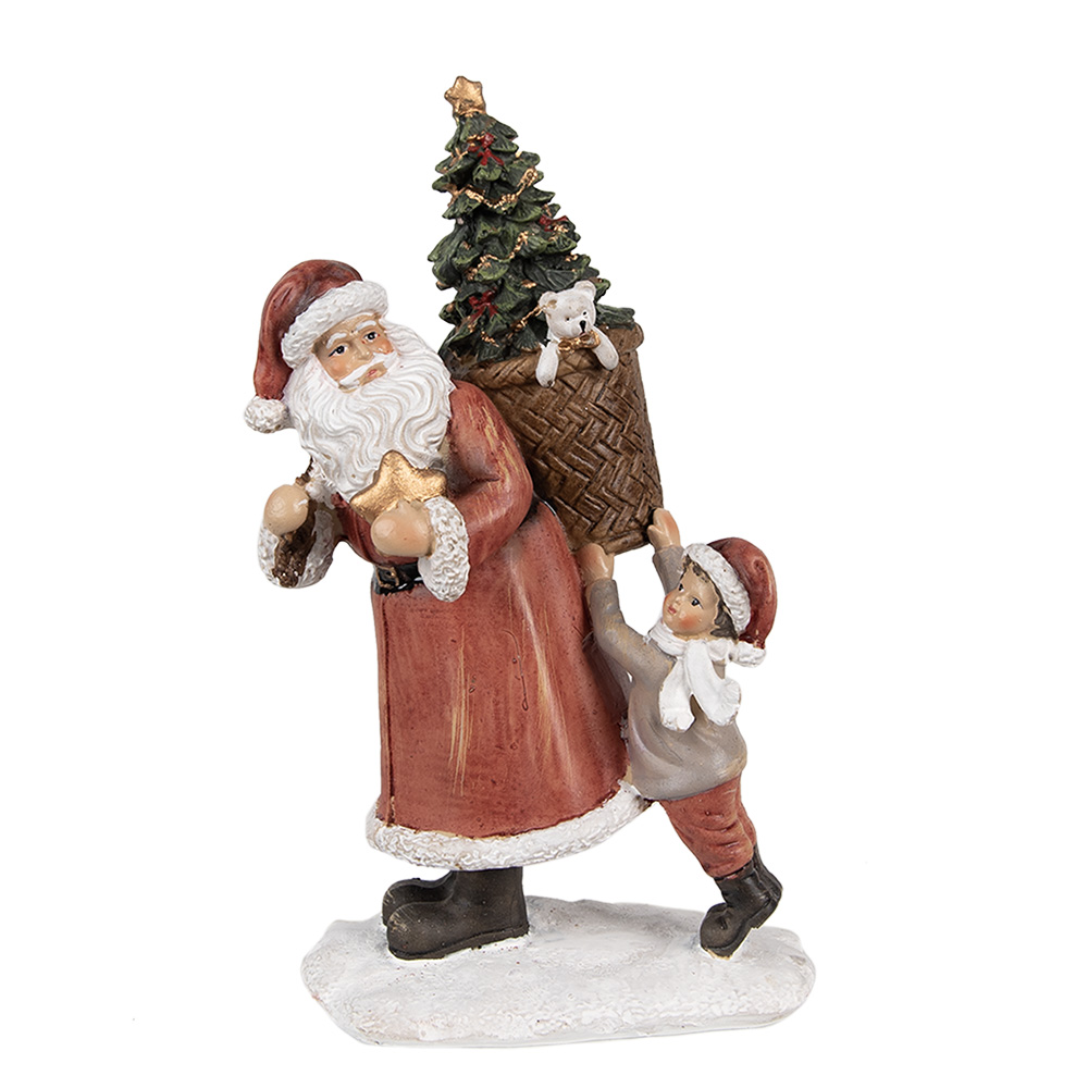 Clayre & Eef | Kerstdecoratie Beeld Kerstman Rood, Wit 12x9x19 cm | 6PR4940