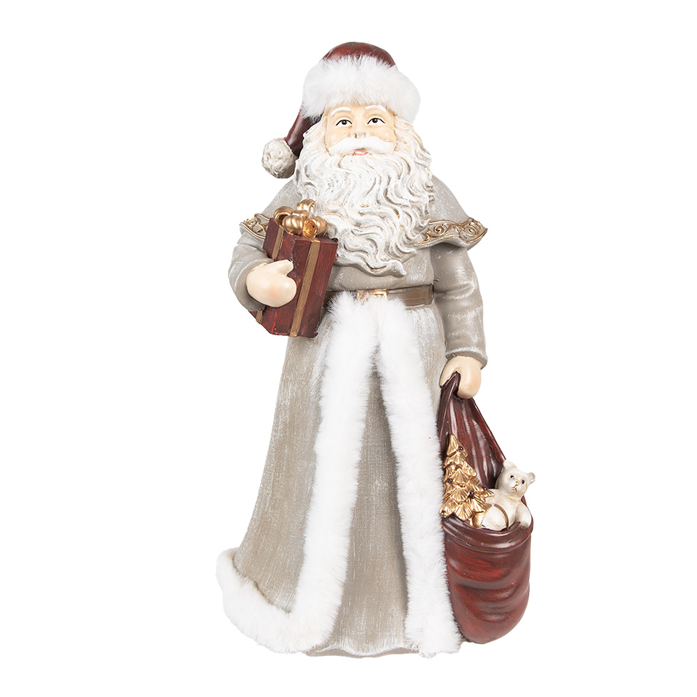 Clayre & Eef | Kerstdecoratie Beeld Kerstman Grijs, Rood 16x16x31 cm | 6PR4942