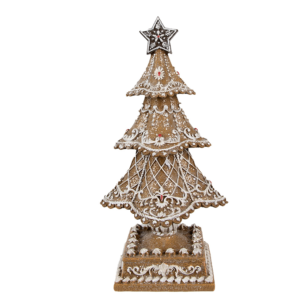 Clayre & Eef | Kerstdecoratie Beeld Kerstboom Bruin, Wit ø 18x32 cm | 6PR4978