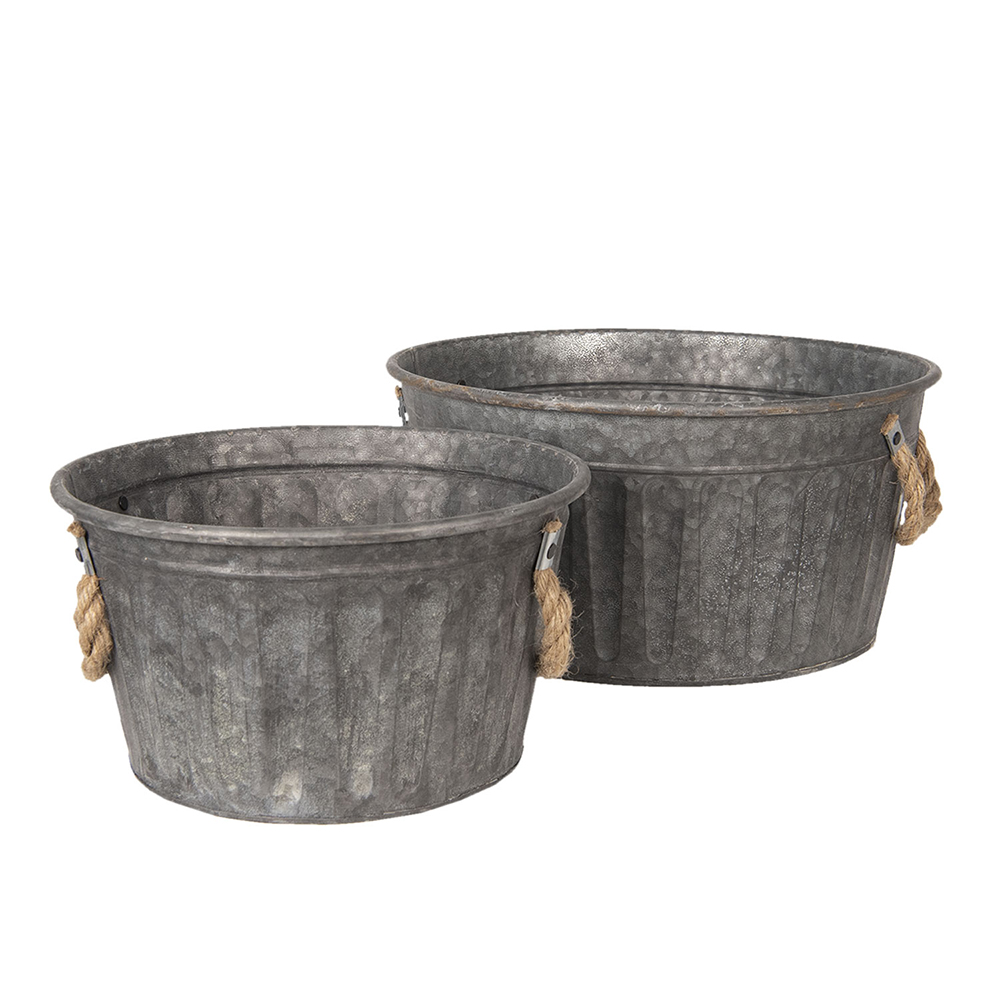 Clayre & Eef | Decoratie Emmer Set van 2 Grijs ø 35x17 / ø 27x15 cm | 6Y3735