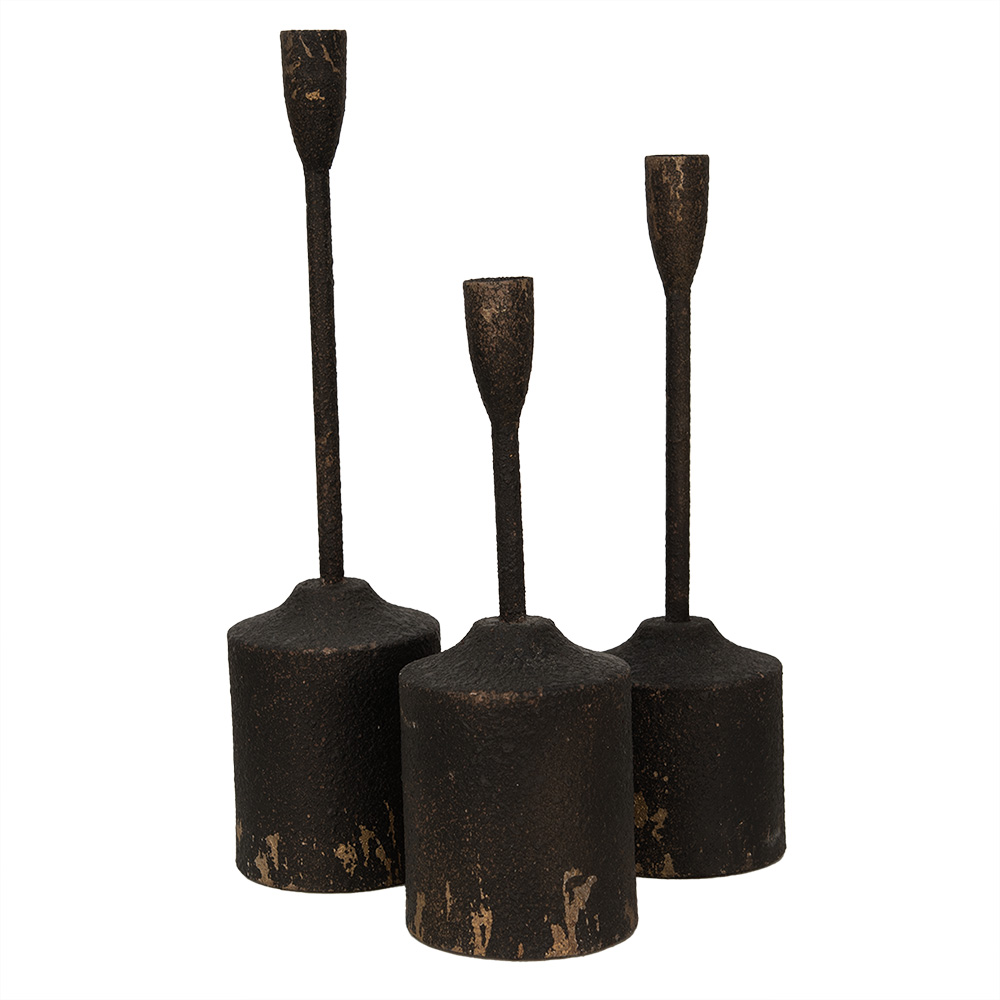 Clayre & Eef | Kandelaar (set van 3) Zwart ø 9x35 / ø 9x30 / ø 9x25 cm | 6Y5474