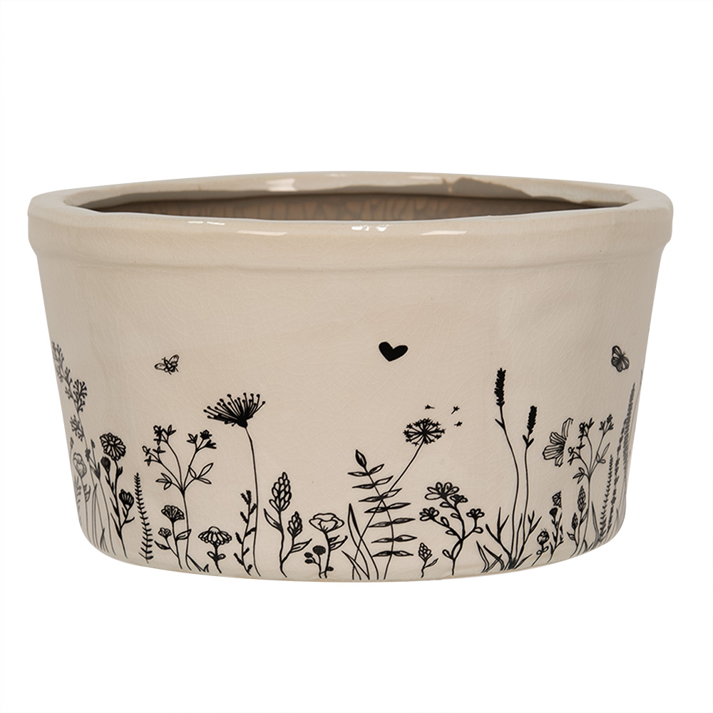 Clayre & Eef | Bloempot Binnen Beige, Zwart ø 20x11 cm | 6CEFAF0002L