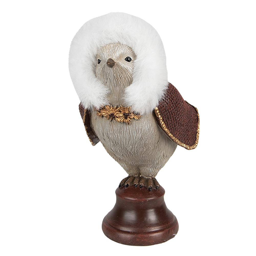 Clayre & Eef | Decoratie beeld Vogel Rood Grijs 12x7x14 cm | 6PR4944