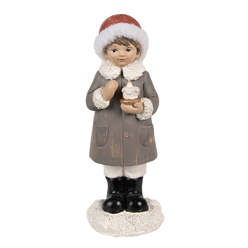 Clayre & Eef | Kerstdecoratie Beeld Kind Grijs, Wit 6x6x14 cm | 6PR4949
