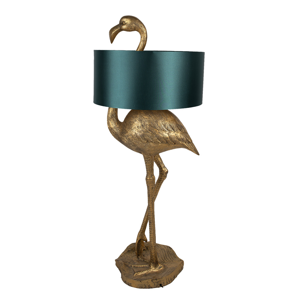 Clayre & Eef | Vloerlamp Flamingo Goudkleurig Groen 55x40x142 cm E27/max 1x60W | 5LMC0021