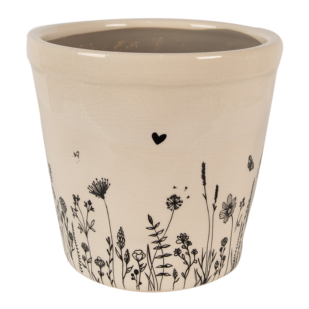 Clayre & Eef | Bloempot Binnen Beige, Zwart ø 15x14 cm | 6CEFAF0001M