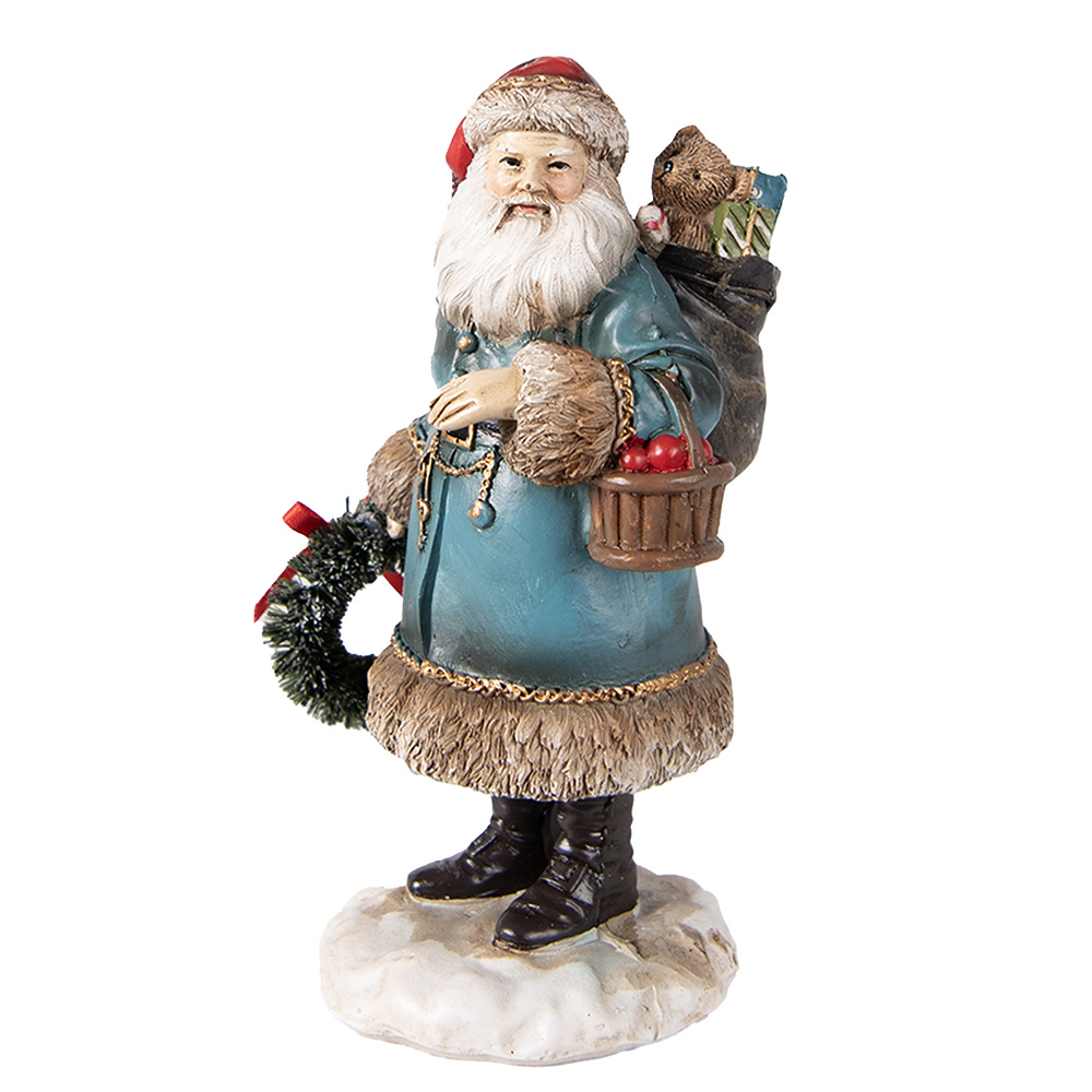 Clayre & Eef | Kerstdecoratie Beeld Kerstman Blauw 8x7x15 cm | 6PR3968