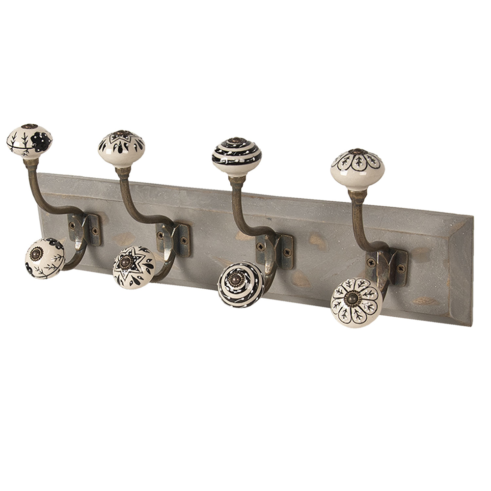 Clayre & Eef | Wandkapstok 4 haken Wit 45x10x18 cm | 6H1847