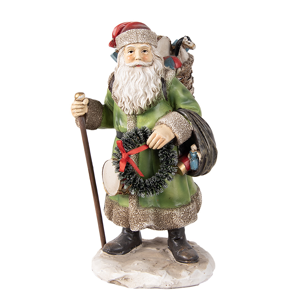 Clayre & Eef | Kerstdecoratie Beeld Kerstman Groen 12x10x20 cm | 6PR3966