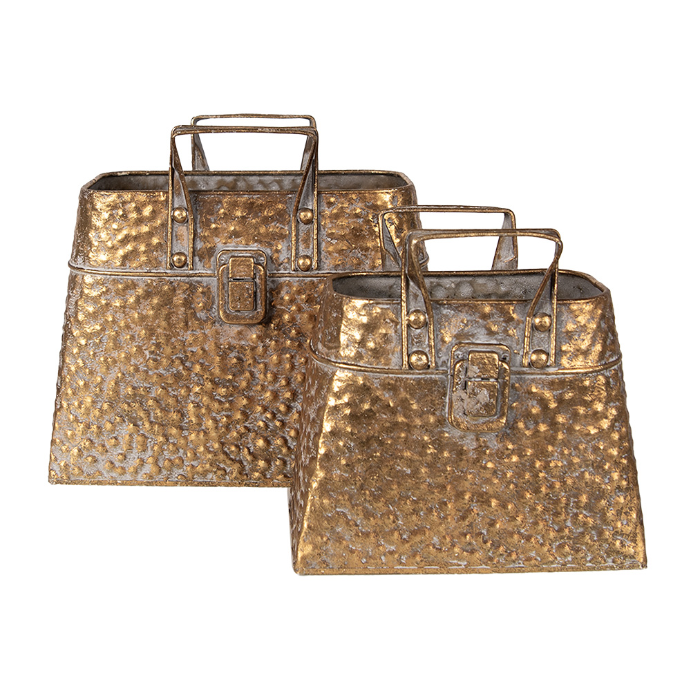 Clayre & Eef | Bloempotten Binnen Set van 2 Goudkleurig 27x13x21/24 / 21x11x16/19 cm | 6Y5462