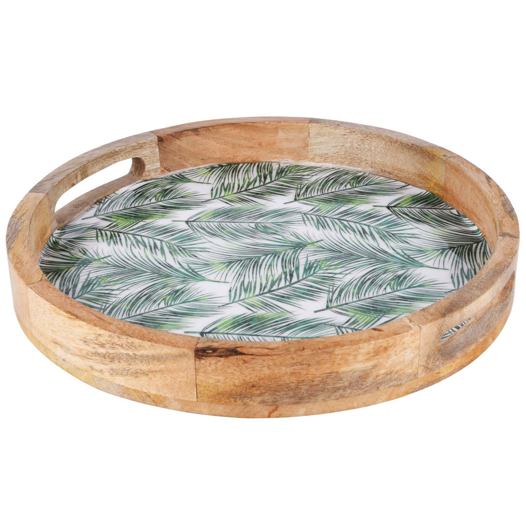 Dekoratief | Dienblad 'Palm Leaves', hout/email, 35x35x5cm | A220830