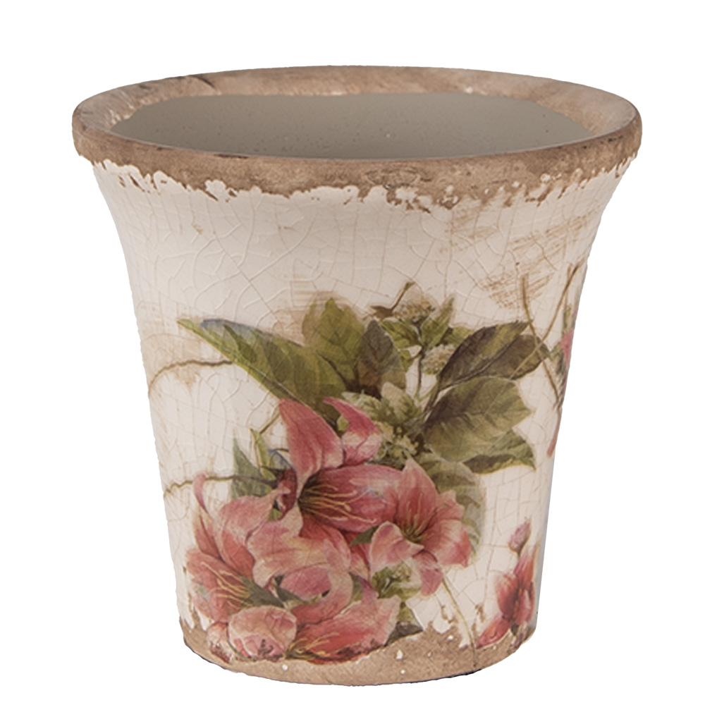 Clayre & Eef | Bloempot Binnen Beige Roze ø 9x8 cm | 6CE1627S