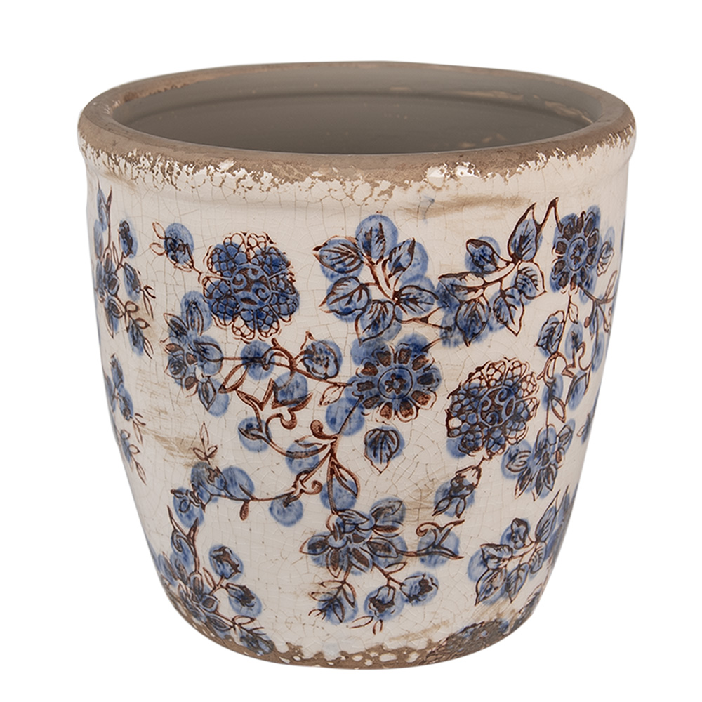 Clayre & Eef | Bloempot Binnen Beige Blauw ø 17x16 cm | 6CE1619L