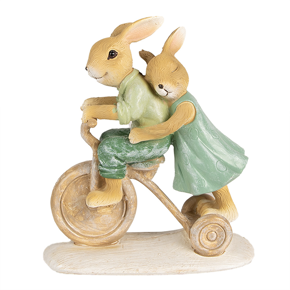 Clayre & Eef | Decoratie konijn fietsend Bruin Groen12x6x14 cm | 6PR5016