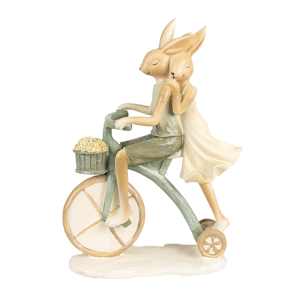 Clayre & Eef | Decoratie konijn fietsend Bruin Beige 16x7x23 cm | 6PR5025