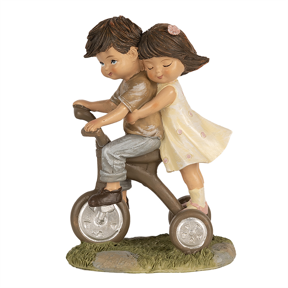 Clayre & Eef | Decoratie kinderen op fiets Bruin 10x6x14 cm | 6PR5027