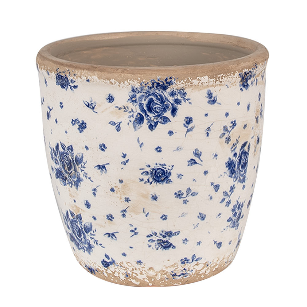 Clayre & Eef | Bloempot Binnen Beige Blauw ø 16x16 cm | 6CE1658L