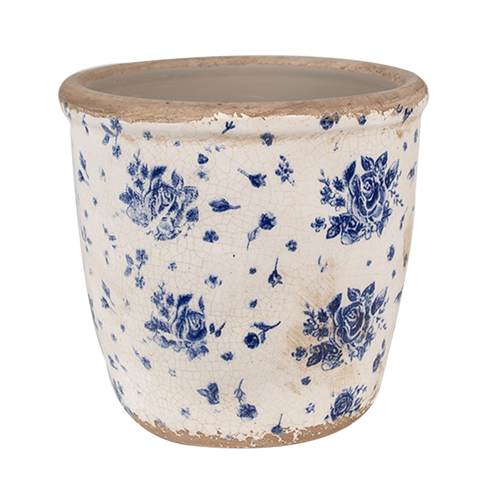 Clayre & Eef | Bloempot Binnen Beige Blauw ø 15x14 cm | 6CE1658M