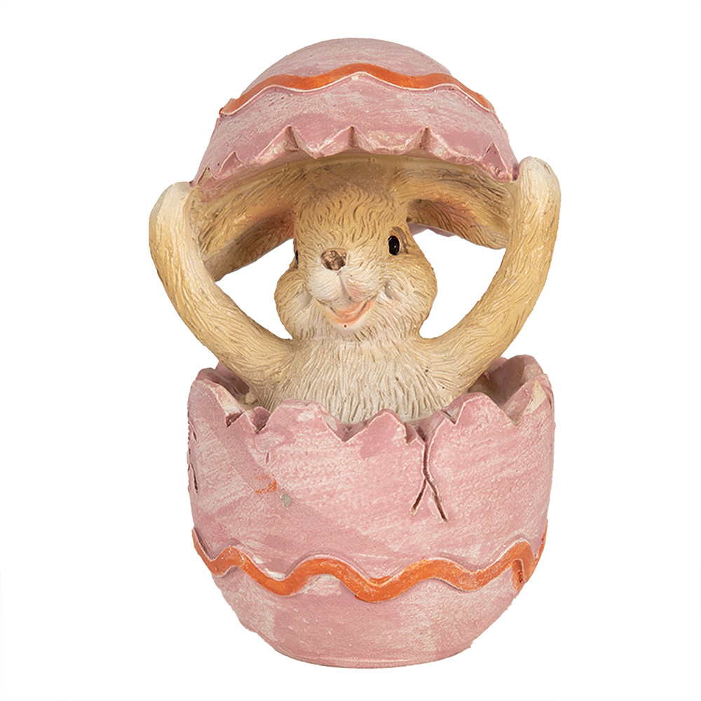 Clayre & Eef | Decoratie konijn in ei Bruin Roze 6x6x8 cm | 6PR4107