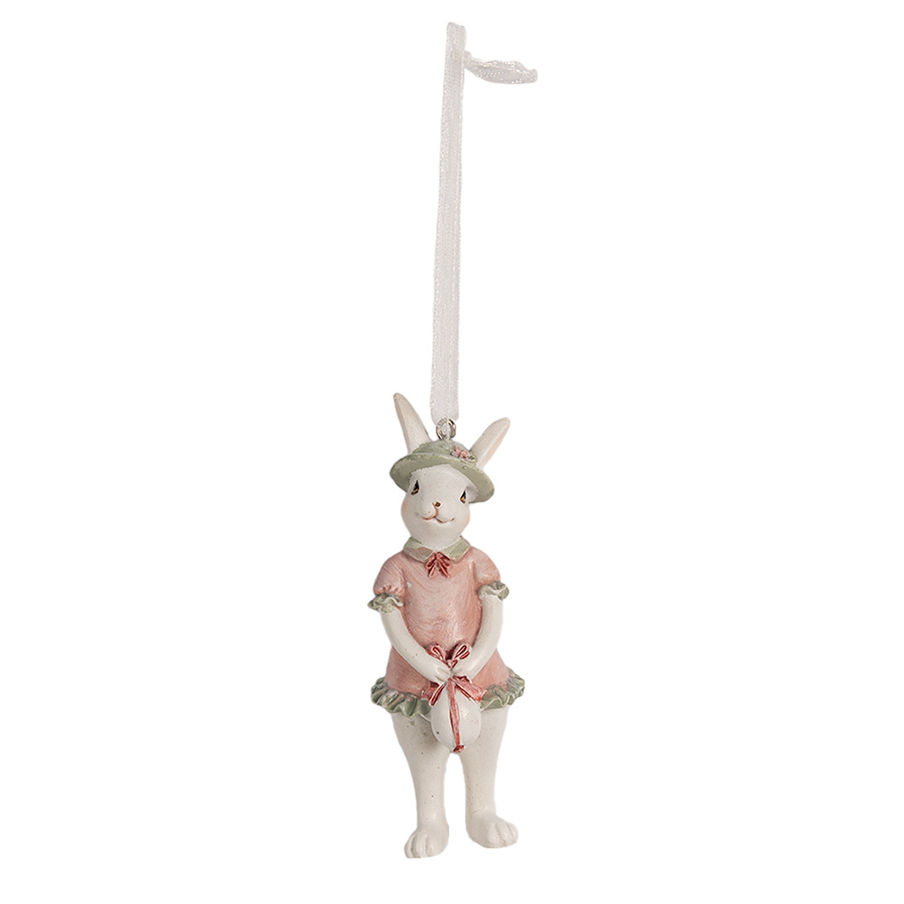Clayre & Eef | Decoratie Hanger Konijn Wit Roze 4x4x10 cm | 6PR4990
