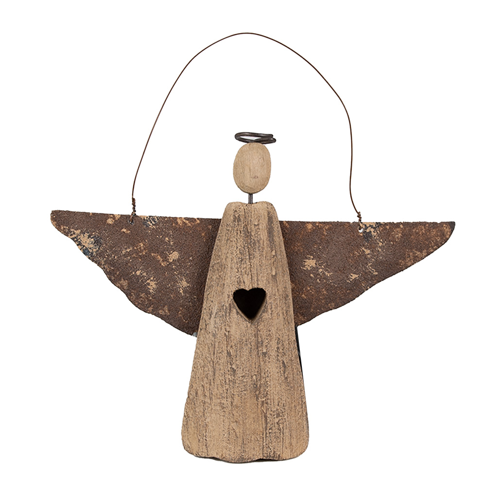 Clayre & Eef | Kerstdecoratie hanger Engel Bruin 18x2x14/18 cm | 6H2351