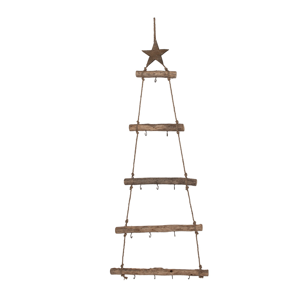 Clayre & Eef | Hanger Kerstboom met haken Bruin 46x5x110 cm | 6H2380