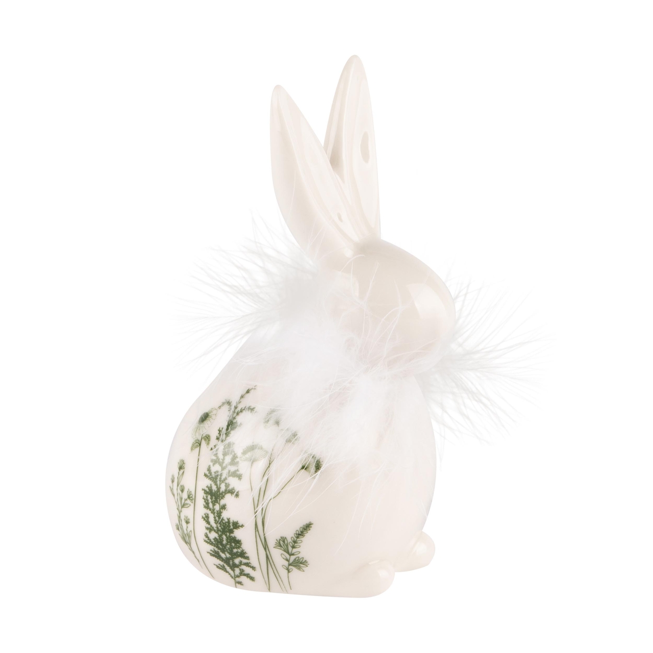 Dekoratief | Bunny zittend m/bloemen, wit/groen, porselein, 9x7x14cm | A240032