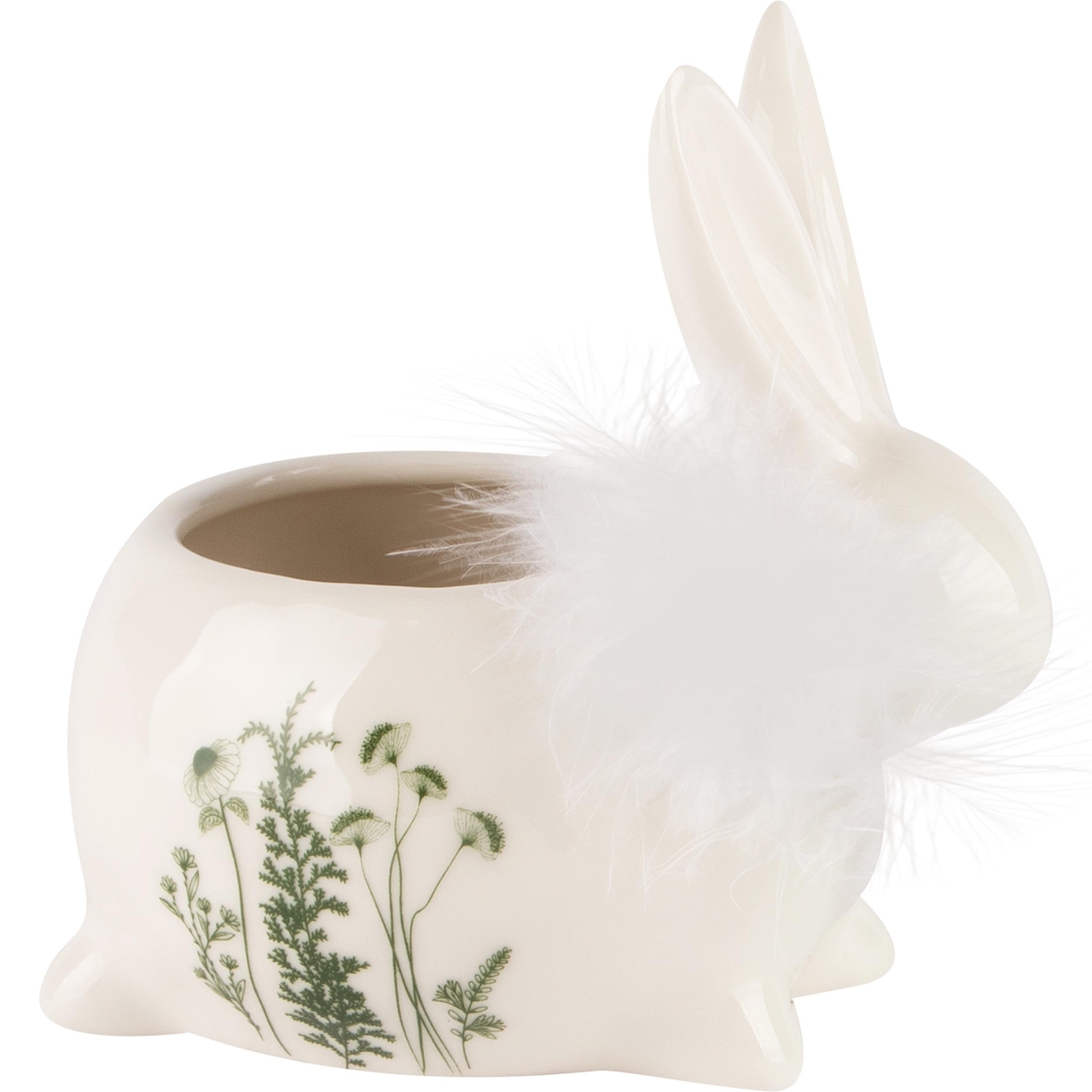 Dekoratief | Pot bunny m/bloemen, wit/groen, porselein, 13x9x13cm | A240033