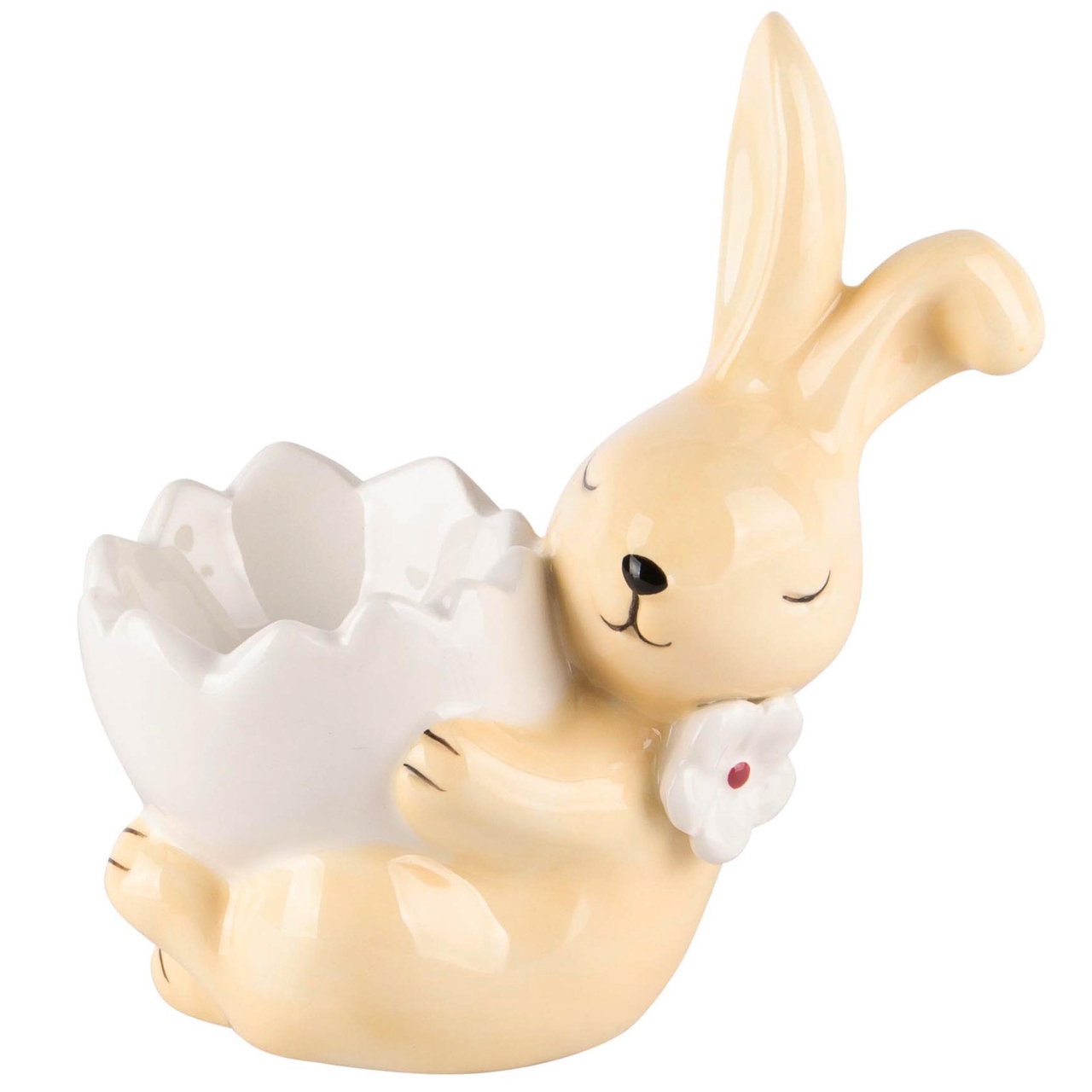 Dekoratief | Eierdopje bunny, geel/wit, keramiek, 10x6x11cm | A240067