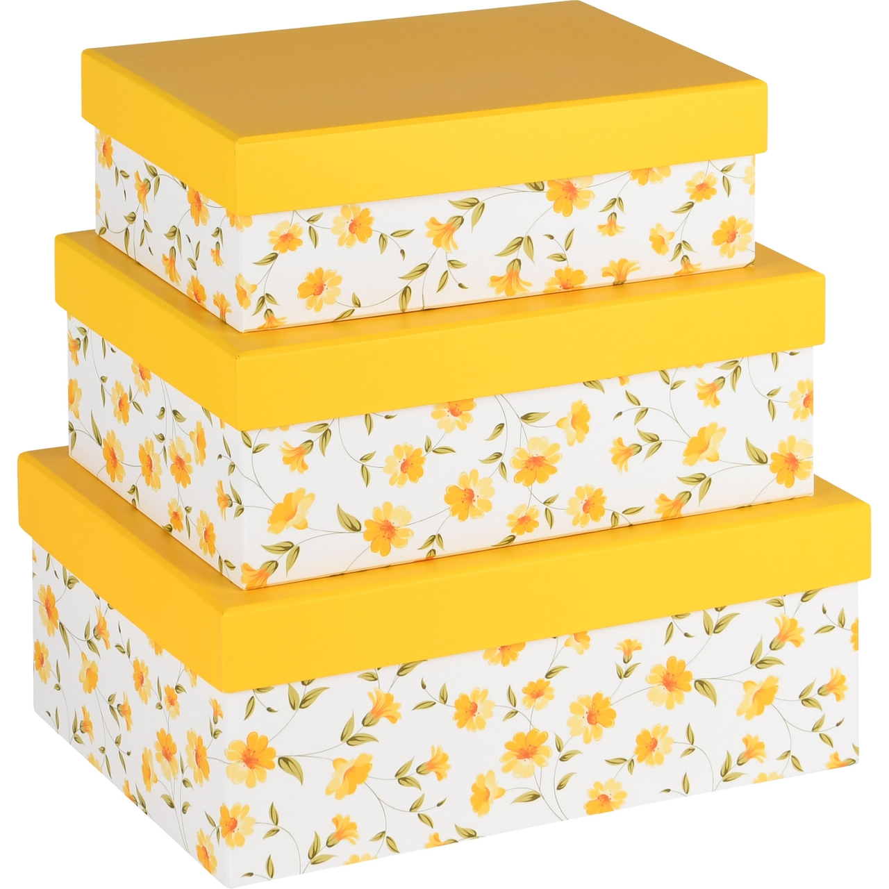 Dekoratief | Set 3 dozen rechthoek 'Yellow Narcis', karton, 26x18x10cm | A240207