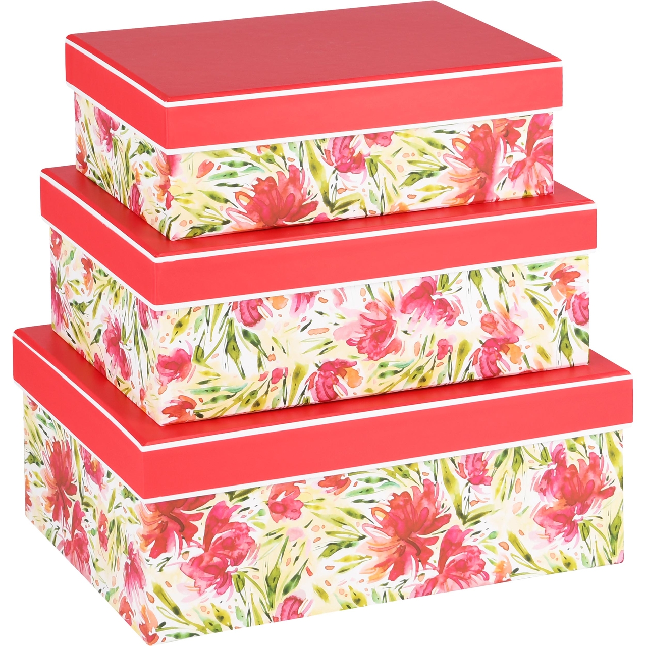 Dekoratief | Set 3 dozen rechthoek 'Flowers Lush', karton, 26x18x10cm | A240218