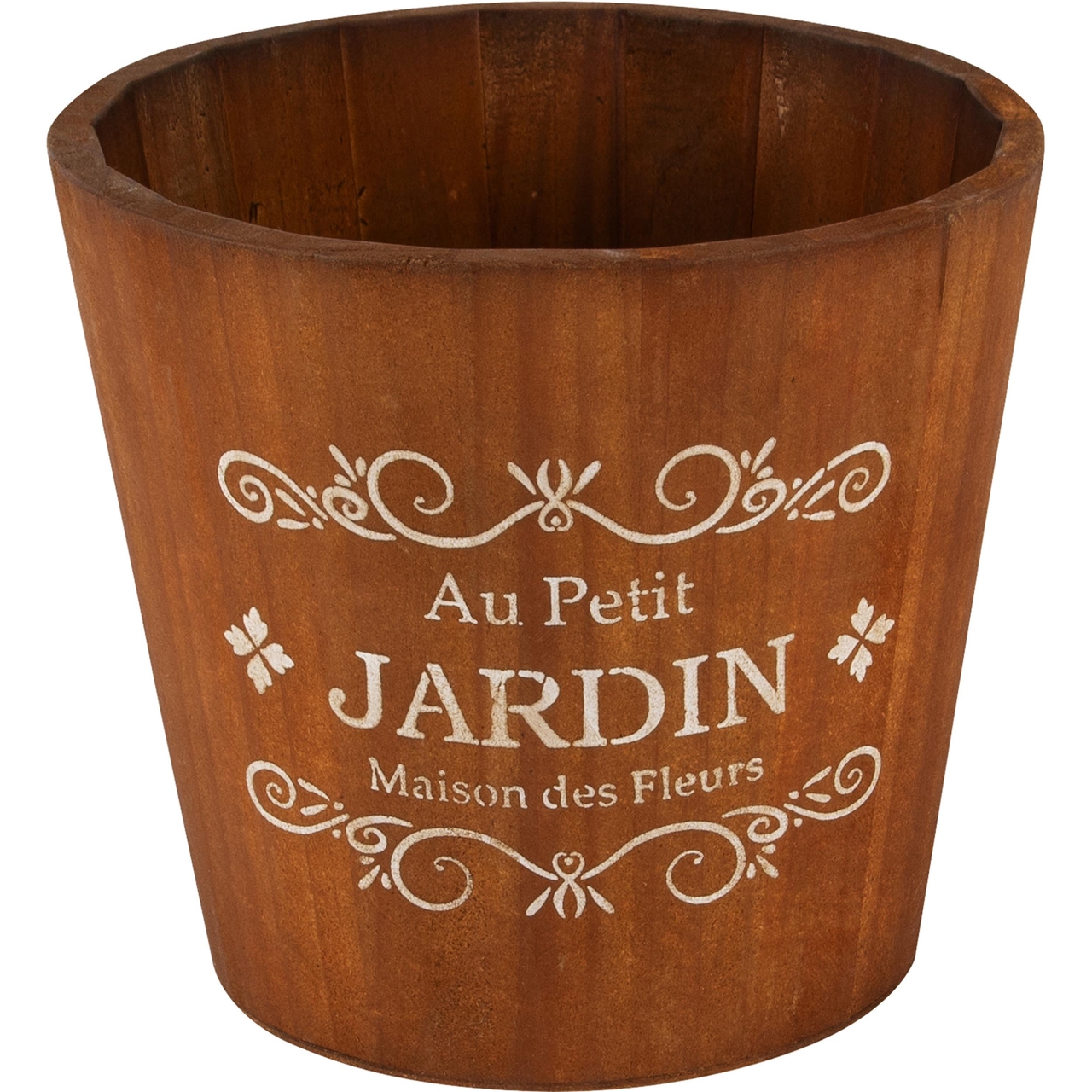 Dekoratief | Bloempot rond 'Au Petit Jardin', bruin, hout, 16x16x14cm | A240261