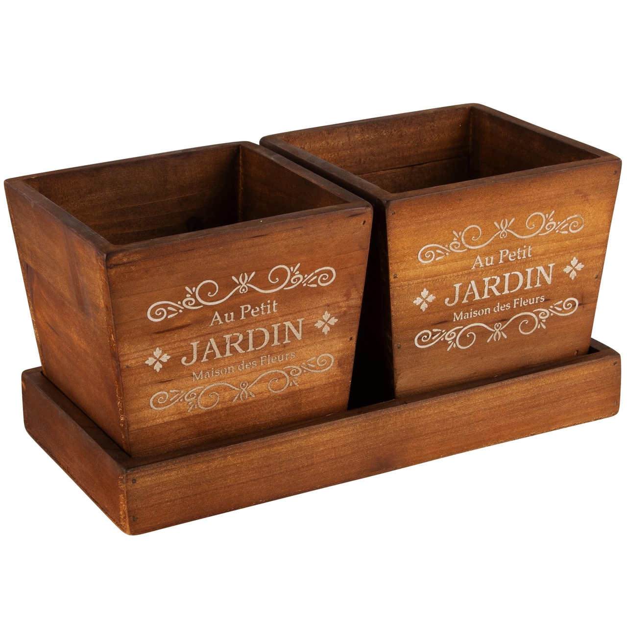 Dekoratief | Duo bakjes 'Au Petit Jardin', bruin, hout, 25x12x12cm | A240262