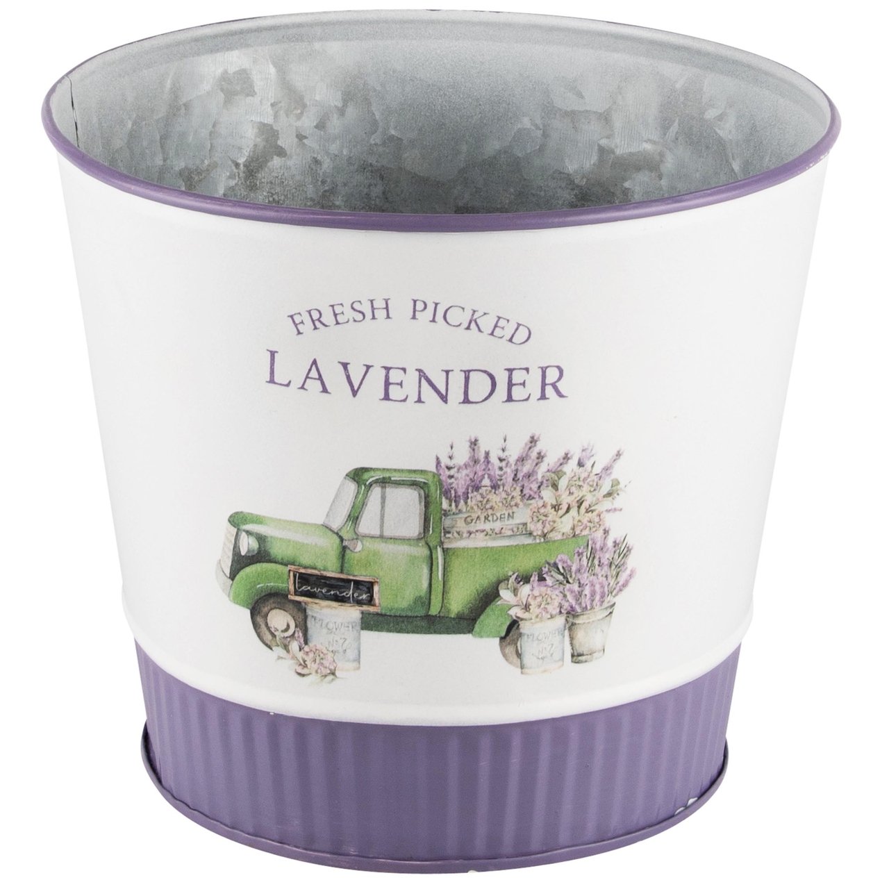 Dekoratief | Bloempot 'Fresh Picked Lavender', wit, metaal, 17x17x15cm | A240264